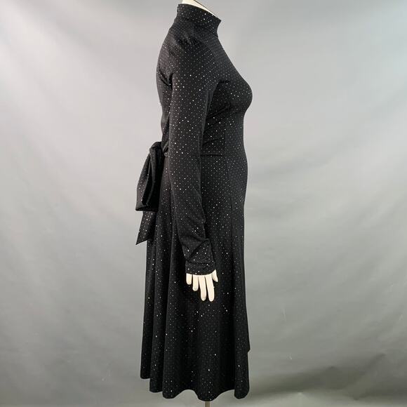 MARC JACOBS RUNWAY 10 Black Silver Dots Long Sleeve High Neck Bow A-Line Dress - Picture 3 of 7